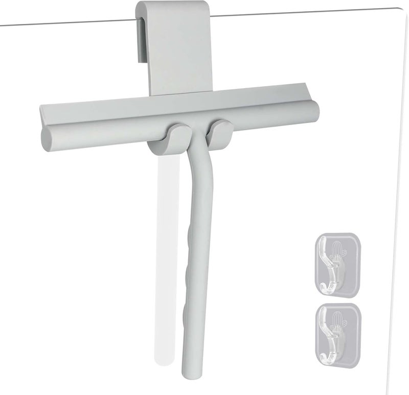 DEOFUXT Shower Squeegee for Glass Doors, Full Silicone Jacketed Squeegee with Ergonomic Handle & No-Drill Hook, Cleaning Tool for Windows, Mirrors, Tiles, Bathroom & Car - Grey - Image 1